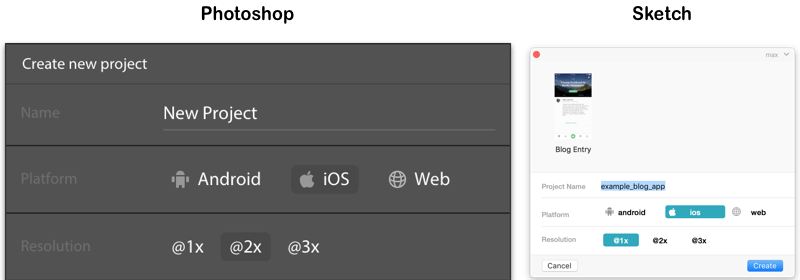 Creating a new project in the Sympli plugins for Photoshop and Sketch