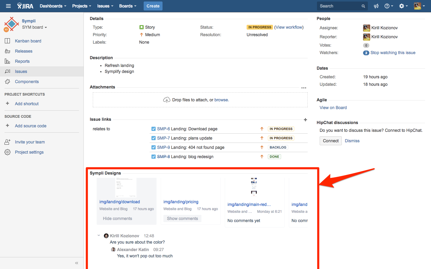 Viewing Sympli comments in Jira